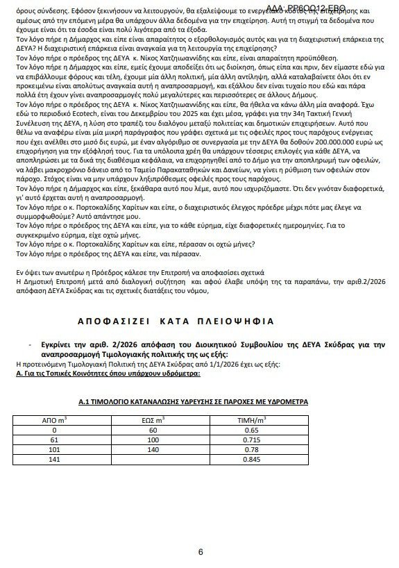 ΔΕΥΑ Σκύδρας: Ο λογαριασμός στους πολίτες /  Ήρθε η ώρα της αλήθειας
