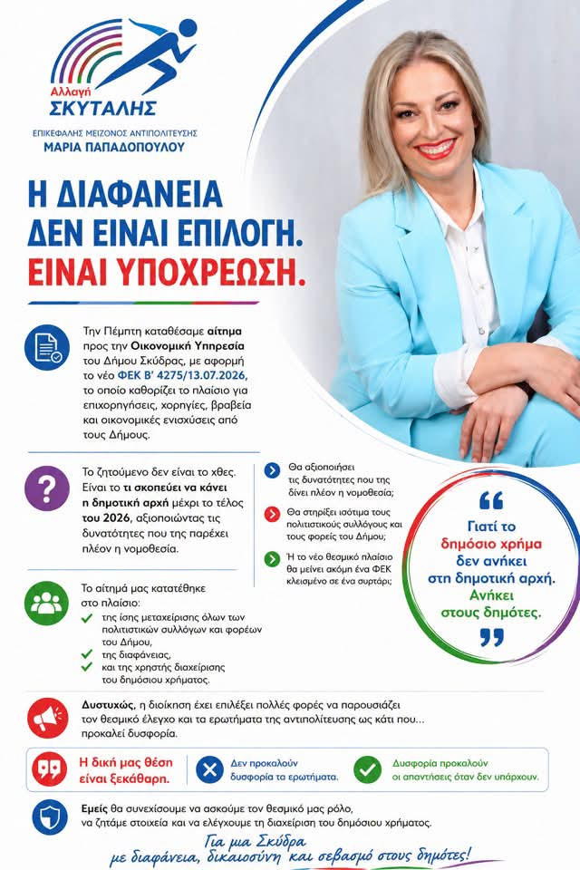Μαρία Παπαδοπούλου: Η διαφάνεια δεν είναι επιλογή. Είναι υποχρέωση.