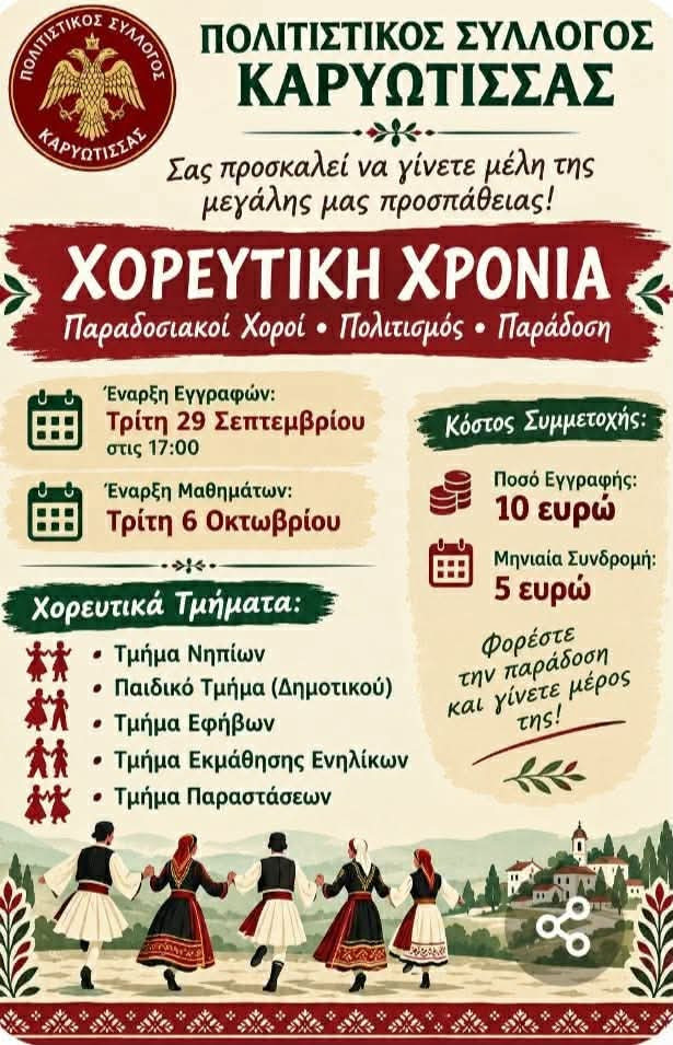 Ξεκίνησαν οι εγγραφές στο Σύλλογο της Καρυώτισσας