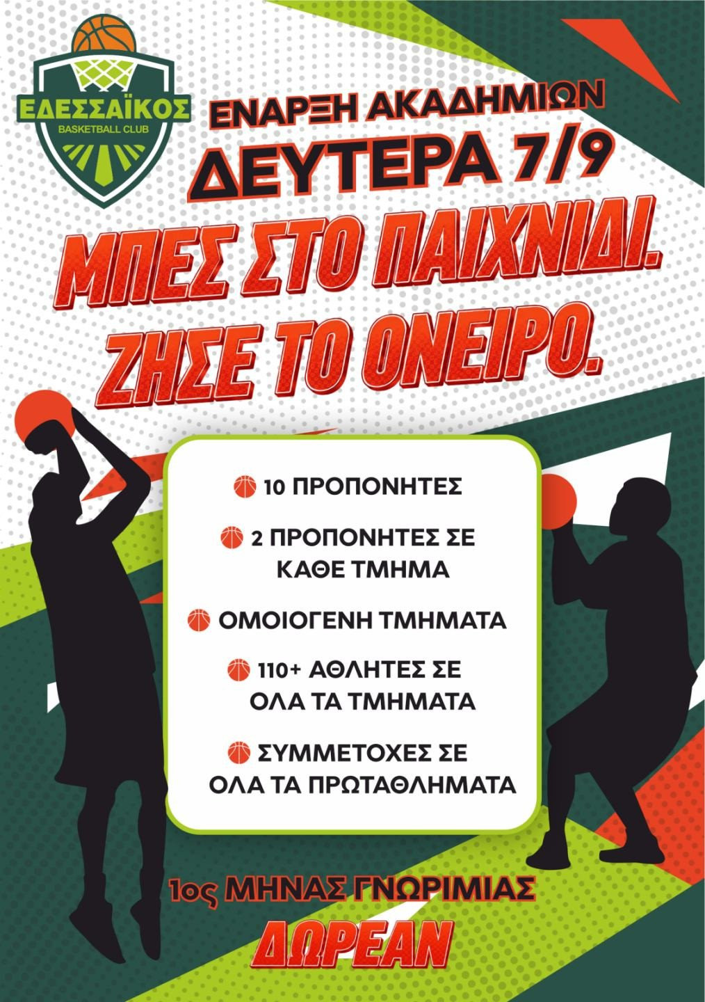 Ξεκίνησαν οι εγγραφές σε ΟΛΑ τα τμήματα της Ακαδημίας Μπάσκετ του ΕΔΕΣΣΑΪΚΟΥ B.C