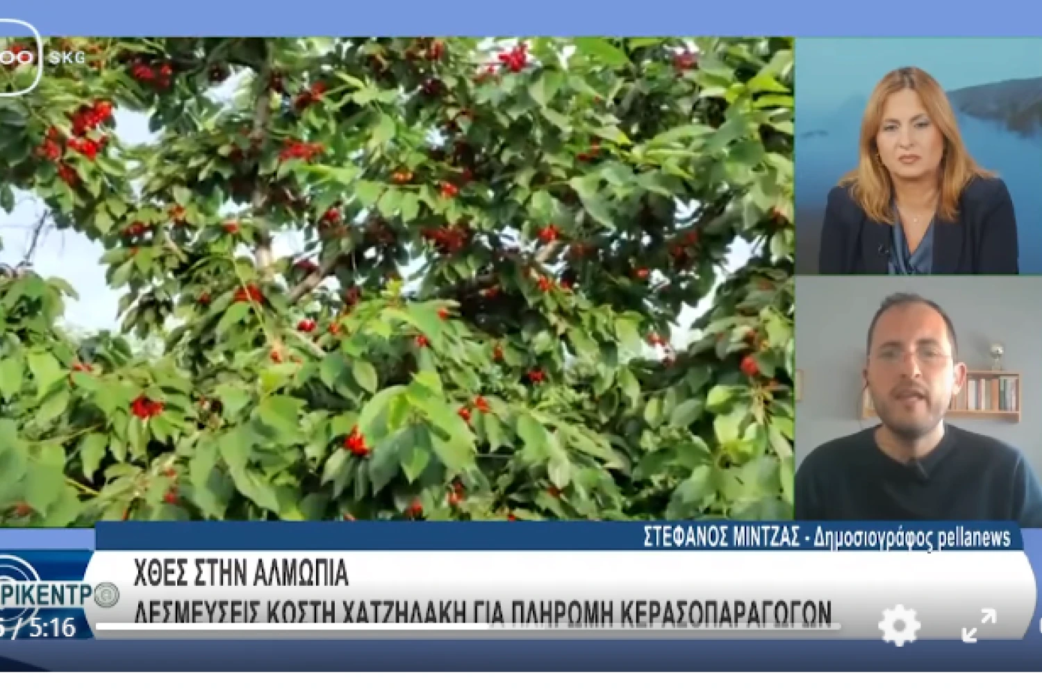 Στέφανος Μίντζας στο TV100: Ουσιαστική στήριξη των κερασοπαραγωγών και της Αλμωπίας