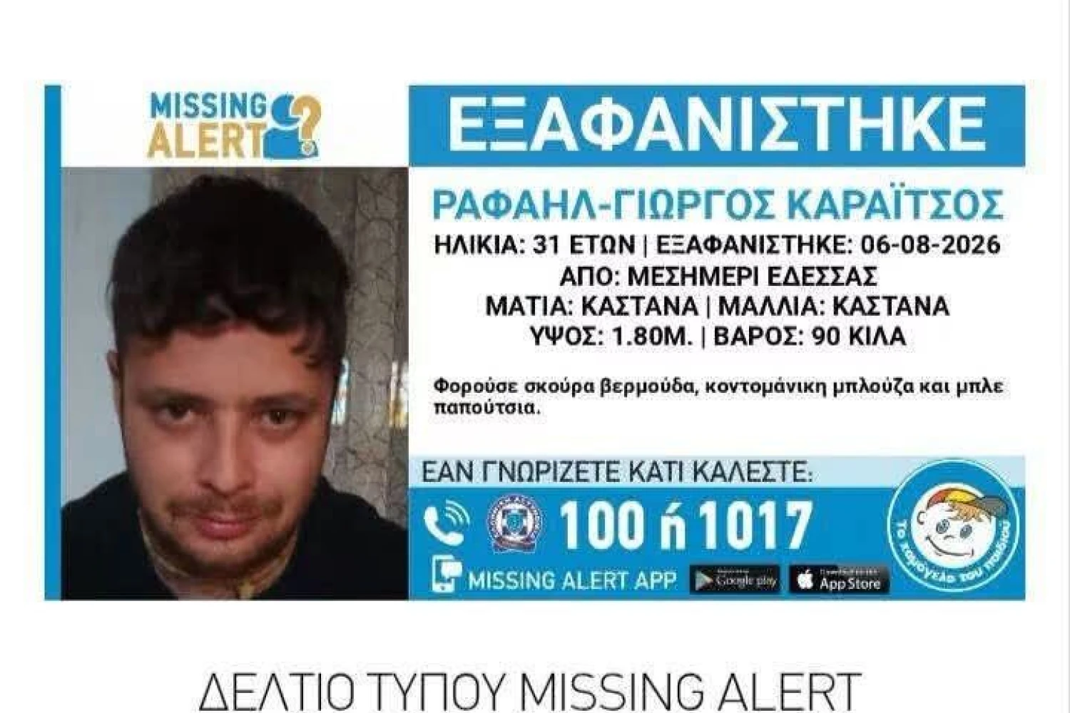 Έδεσσα: Νέα κινητοποίηση για τον 31χρονο Γιώργο Καραΐτσο – Κάλεσμα εθελοντών στις έρευνες