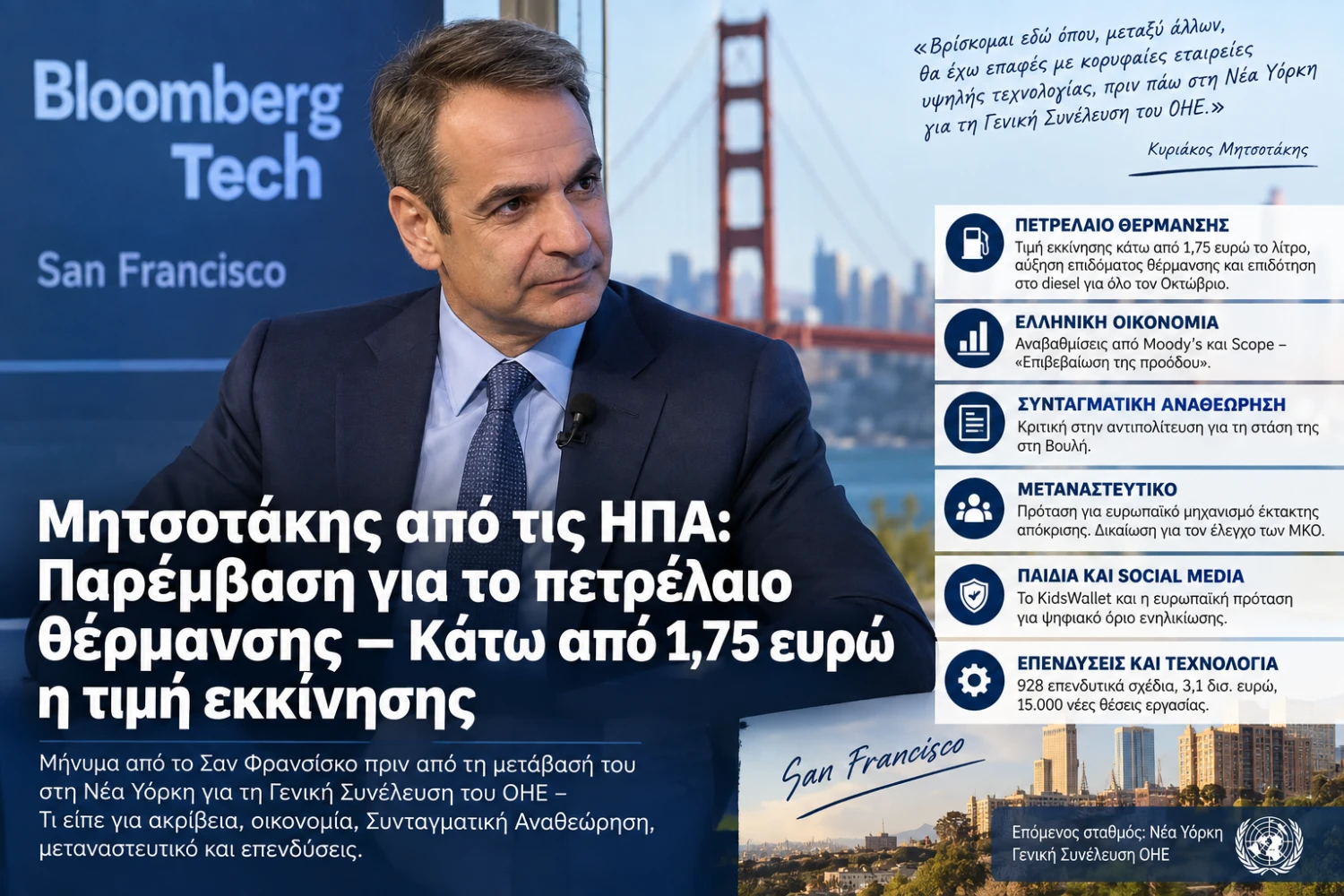Μητσοτάκης από τις ΗΠΑ: Παρέμβαση για το πετρέλαιο θέρμανσης – Κάτω από 1,75 ευρώ η τιμή εκκίνησης