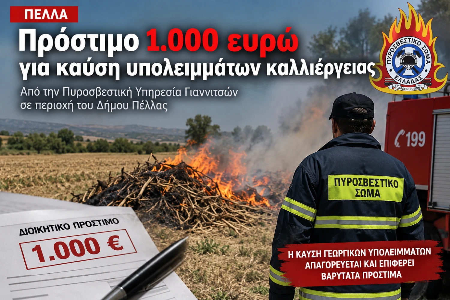 Πέλλα: Πρόστιμο 1.000 ευρώ για καύση υπολειμμάτων καλλιέργειας