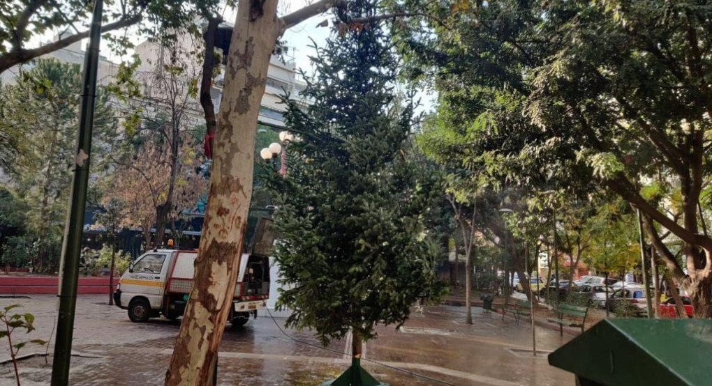 Έστησαν ξανά το χριστουγεννιάτικο δέντρο στην πλατεία Εξαρχείων