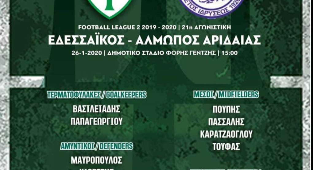 Η αποστολή του Εδεσσαϊκού για το ντέρμπι 