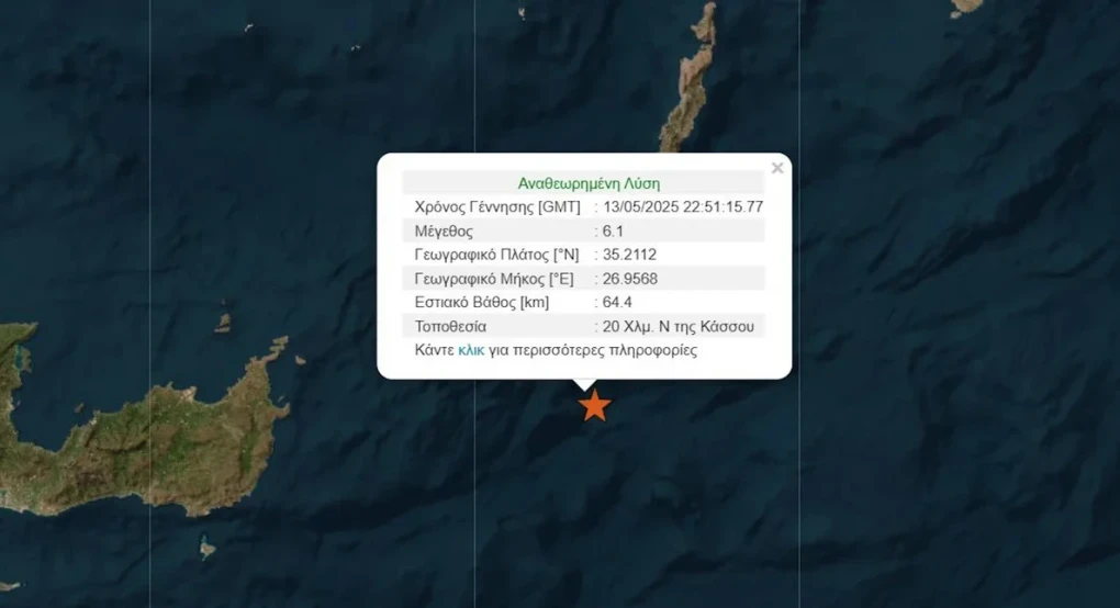Καθησυχαστικός ο Λέκκας για τα 6,1 Ρίχτερ νότια της Κάσου και της Καρπάθου: Ο σεισμός ήταν «μια κι έξω» Καθησυχαστικός ο Λέκκας για τα 6,1 Ρίχτερ νότια της Κάσου και της Καρπάθου: Ο σεισμός ήταν «μια κι έξω»