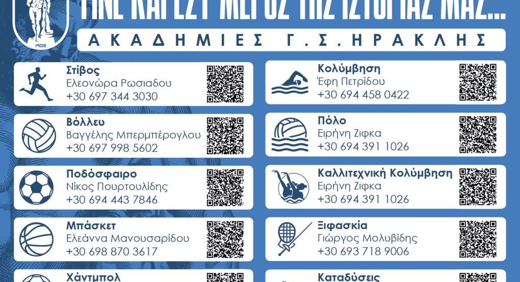 Ξεκίνησαν οι εγγραφές στις Ακαδημίες του Γ.Σ. ΗΡΑΚΛΗΣ