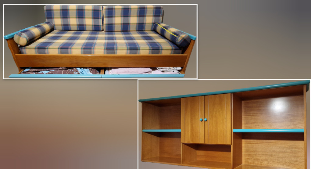 Πωλούνται καναπές - κρεβάτι & κρεμαστή βιβλιοθήκη σε άριστη κατάσταση