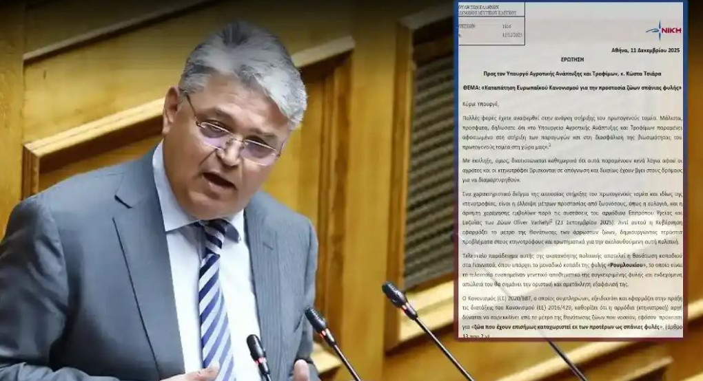 Κατάθεση ερώτησης από τον Πρόεδρο της ΝΙΚΗΣ Δημήτριο Νατσιό σχετικά με την παράνομη θανάτωση ζώων σπάνιας προστατευόμενης φυλής