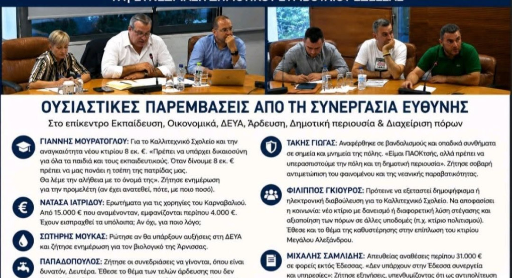 Συνεργασία Ευθύνης: Ουσιαστικές παρεμβάσεις στην 17η συνεδρίαση του Δημοτικού Συμβουλίου Έδεσσας
