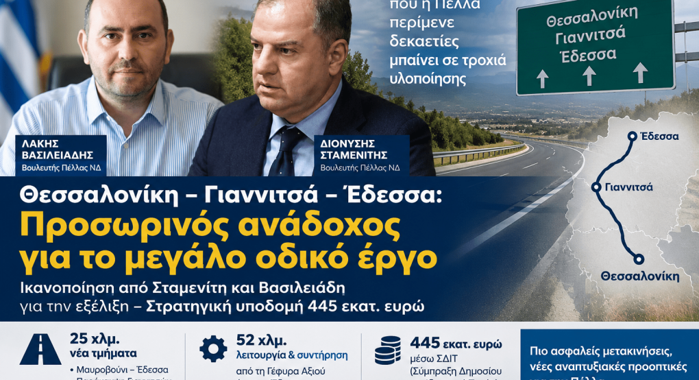 Θεσσαλονίκη–Γιαννιτσά–Έδεσσα: Έργο που περίμενε δεκαετίες η Πέλλα μπαίνει σε τροχιά υλοποίησης – Τι λένε Σταμενίτης και Βασιλειάδης