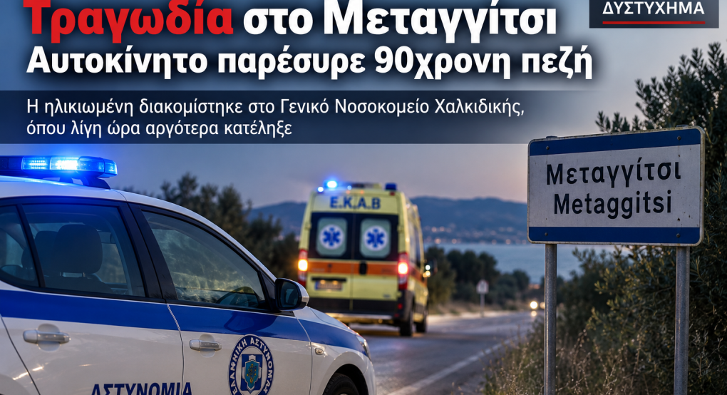 Χαλκιδική: Τραγωδία στο Μεταγγίτσι – Αυτοκίνητο παρέσυρε 90χρονη πεζή