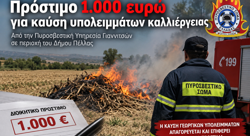 Πέλλα: Πρόστιμο 1.000 ευρώ για καύση υπολειμμάτων καλλιέργειας