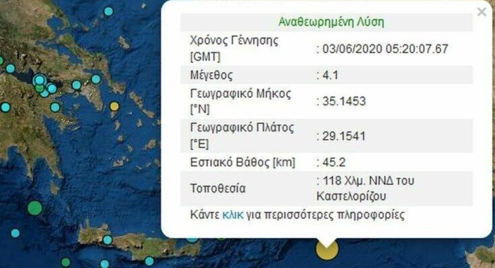 Σεισμός νότια του Καστελόριζου