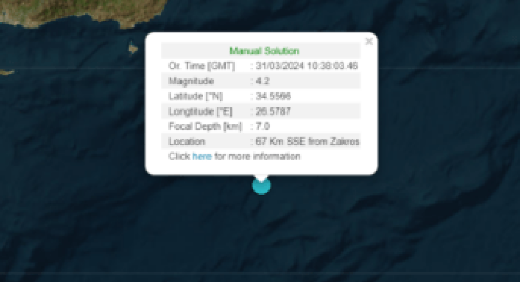 Σεισμός 4,2 Ρίχτερ ανοικτά του Λασιθίου