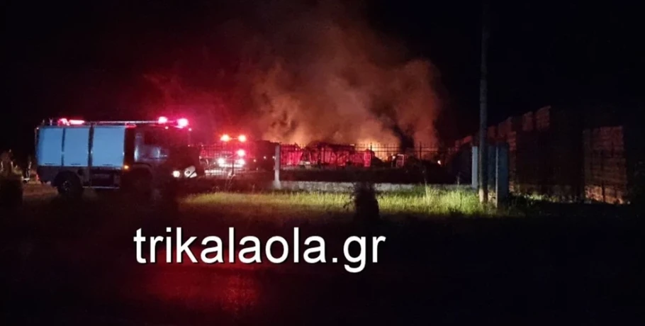 Μεγάλη φωτιά σε εργοστάσιο ξυλείας στα Τρίκαλα – Καταστράφηκαν ολοσχερώς οι κτιριακές εγκαταστάσεις