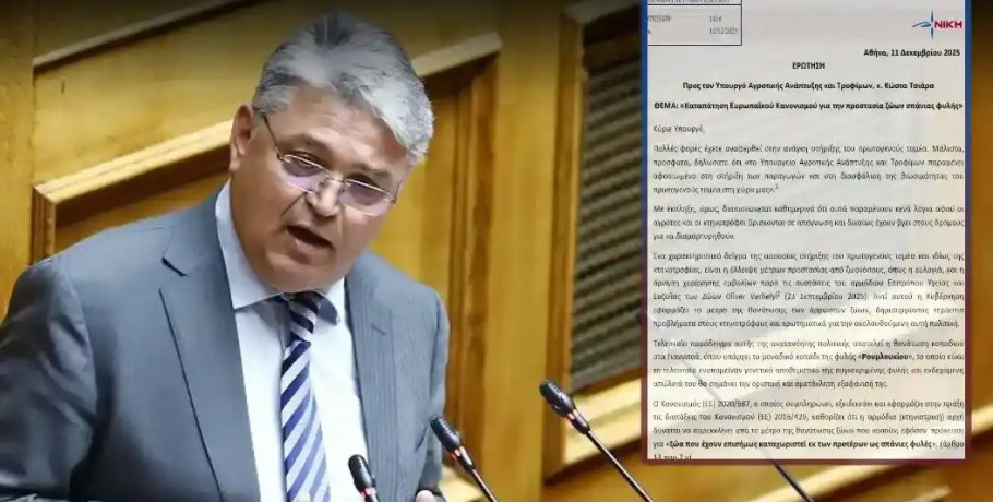Κατάθεση ερώτησης από τον Πρόεδρο της ΝΙΚΗΣ Δημήτριο Νατσιό σχετικά με την παράνομη θανάτωση ζώων σπάνιας προστατευόμενης φυλής