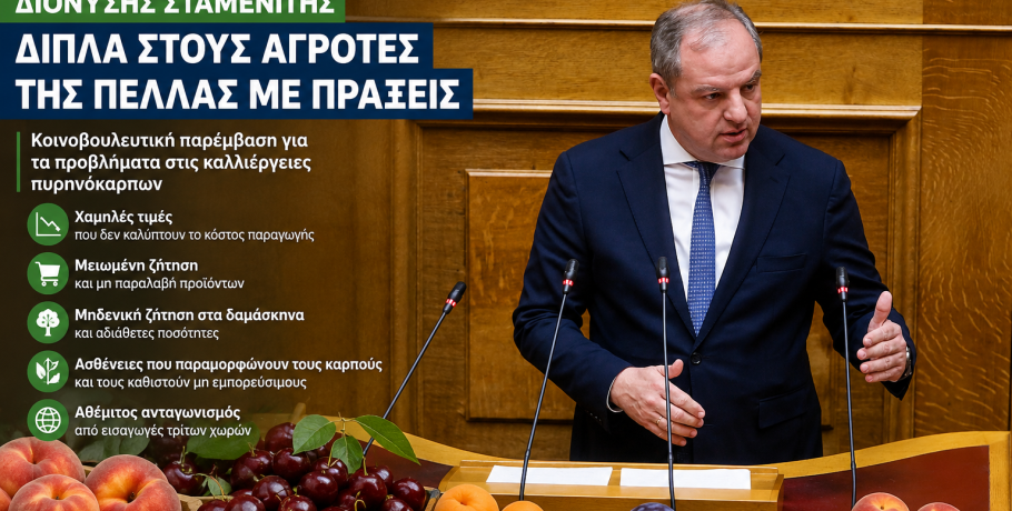 Διονύσης Σταμενίτης: Δίπλα στους αγρότες της Πέλλας με πράξεις – Παρέμβαση για τα πυρηνόκαρπα
