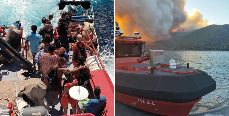 Πώς η Πυροσβεστική διέσωσε πολίτες στη μεγάλη φωτιά της Αττικοβοιωτίας, περισσότερα από 250 άτομα απομακρύνθηκαν δια θαλάσσης