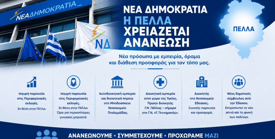 Νέα Δημοκρατία: Ώρα για ανανέωση και στην Πέλλα – Τα νέα πρόσωπα που μπορούν να μπουν στην εξίσωση