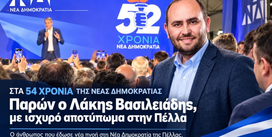 Στα 54 χρόνια της Νέας Δημοκρατίας – Παρών ο Λάκης Βασιλειάδης, με ισχυρό αποτύπωμα στην Πέλλα