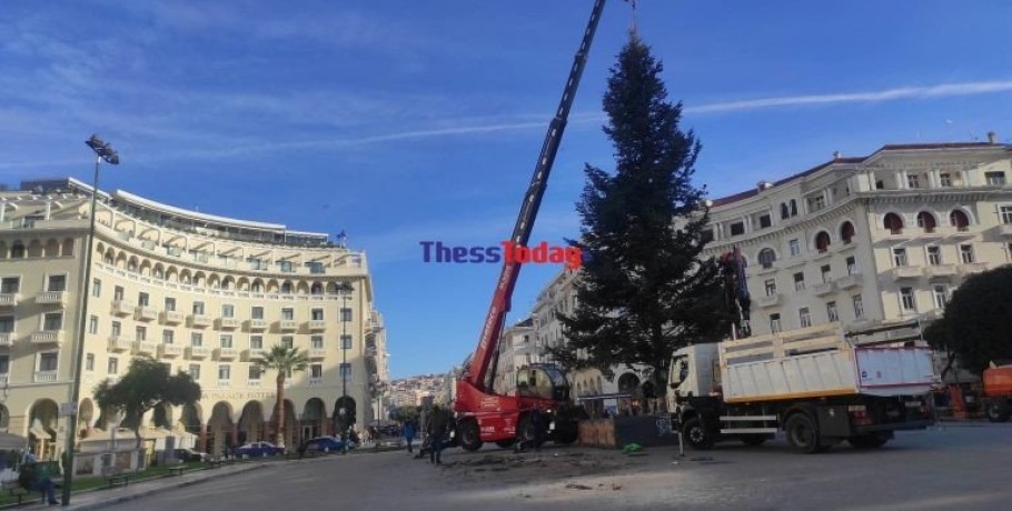 «Μύρισε» Χριστούγεννα στη Θεσσαλονίκη – Στήνεται το χριστουγεννιάτικο δέντρο στην πλ. Αριστοτέλους