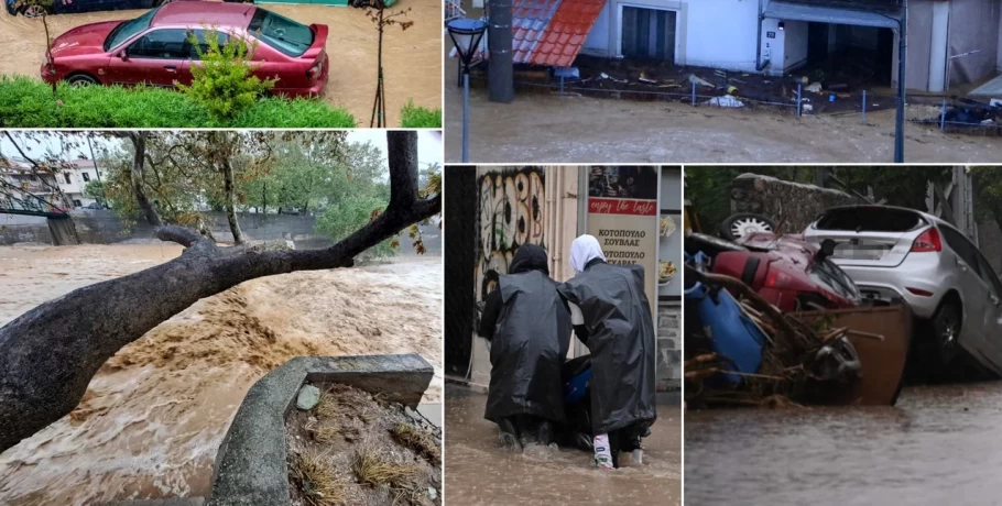 Πόλη κάτω από το νερό ο Βόλος: Νερό μέχρι τα παράθυρα, αυτοκίνητα στοιβαγμένα-Φωτογραφίες